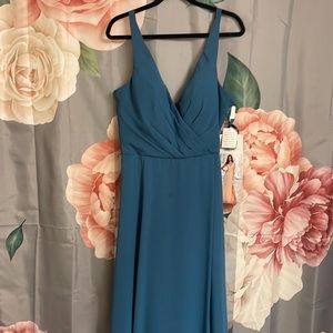 Morilee teal chiffon dress size 14 (missing chiffon tie sash)